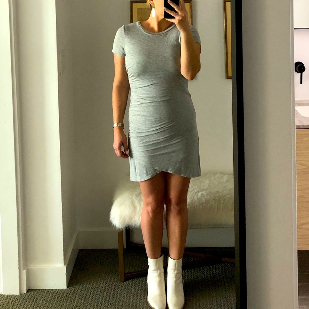 Gray Jersey Faux Wrap Dress